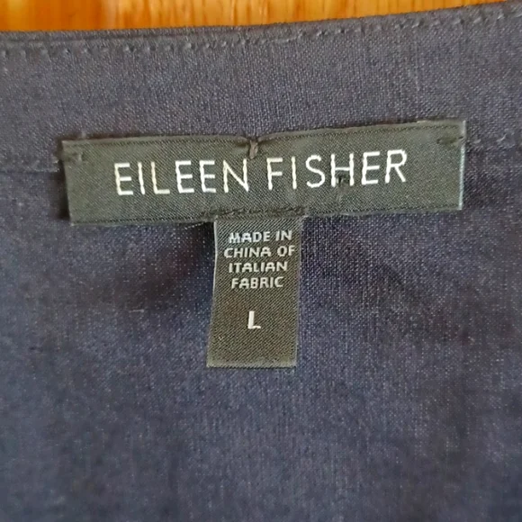 Sz L Eileen Fisher Black Linen Blend Sleeveless Midi Dress - Picture 6 of 8